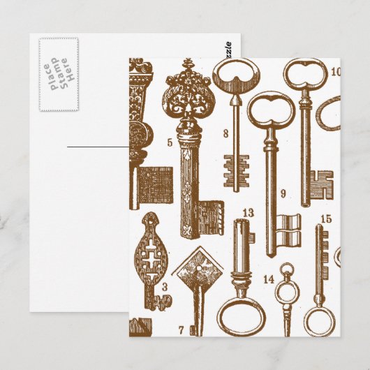  Oude Antiek sleutelset met fashioned Briefkaart (Voorkant / Achterkant)