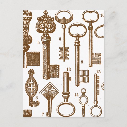 Oude Antiek sleutelset met fashioned Briefkaart (Voorkant)