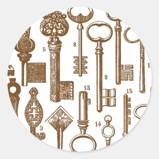  Oude Antiek sleutelset met fashioned Ronde Sticker (Voorkant)