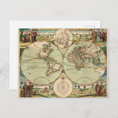 Oude Antiek Vintage Algemene Kaart van Wereld Brie (Voorkant / Achterkant)