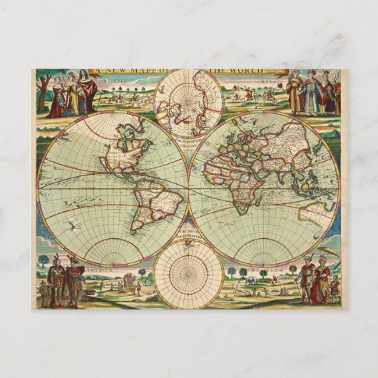 Oude Antiek Vintage Algemene Kaart van Wereld Brie (Voorkant)