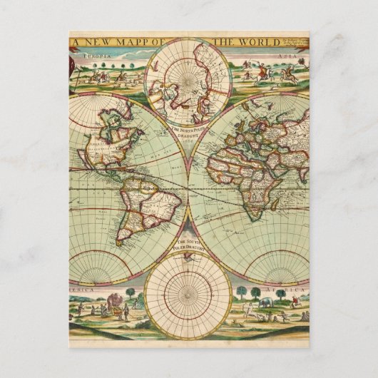 Oude Antiek Vintage Algemene Kaart van Wereld Brie (Voorkant)