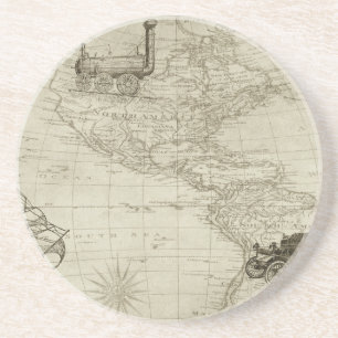 Oude Antiek Vintage Verenigde Staten Kaart Lithogr Zandsteen Onderzetter