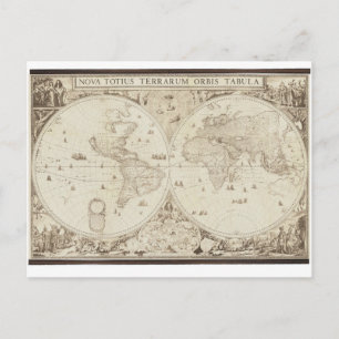 Oude, Antiek Wereldkaart Briefkaart