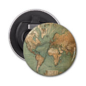 Oude Antiek Wereldkaart Button Flesopener (Voorkant)