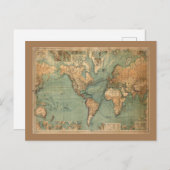  Oude Antiek Wereldkaart Feestdagenkaart (Voorkant / Achterkant)