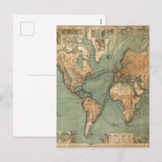  Oude Antiek Wereldkaart Feestdagenkaart (Voorkant / Achterkant)