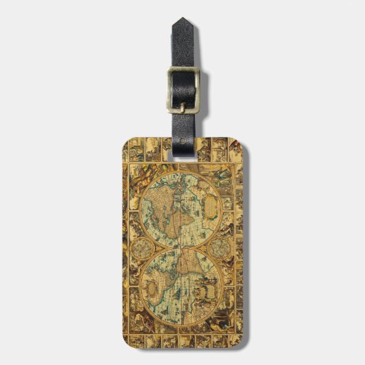 Oude Antiek  Wereldkaart geïllustreerd Bagagelabel (Voorkant verticaal)