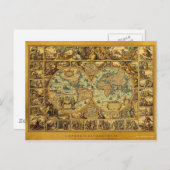 Oude Antiek  Wereldkaart geïllustreerd Briefkaart (Voorkant / Achterkant)