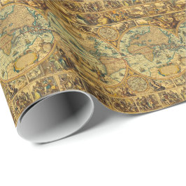 Oude Antiek  Wereldkaart geïllustreerd Cadeaupapier