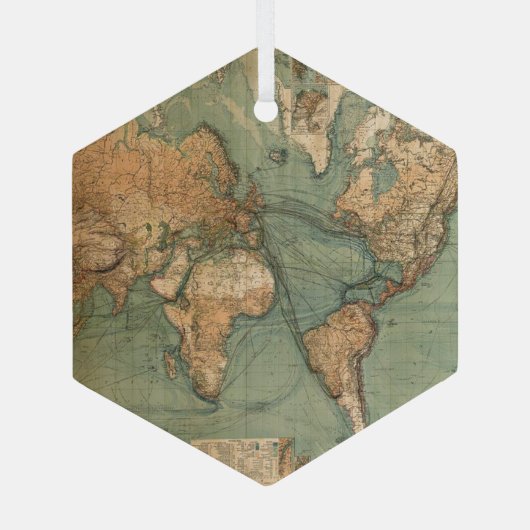  Oude Antiek Wereldkaart Glas Ornament (Achterkant)