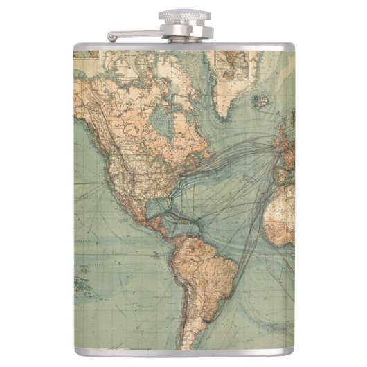 Oude Antiek Wereldkaart Heupfles (Voorkant)