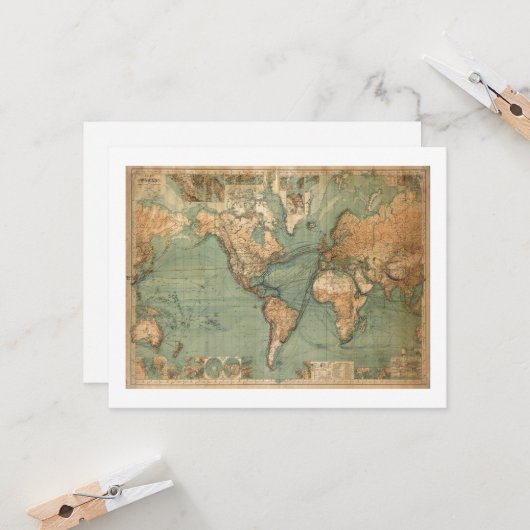  Oude Antiek Wereldkaart Kaart (Voorkant / Achterkant in situ)