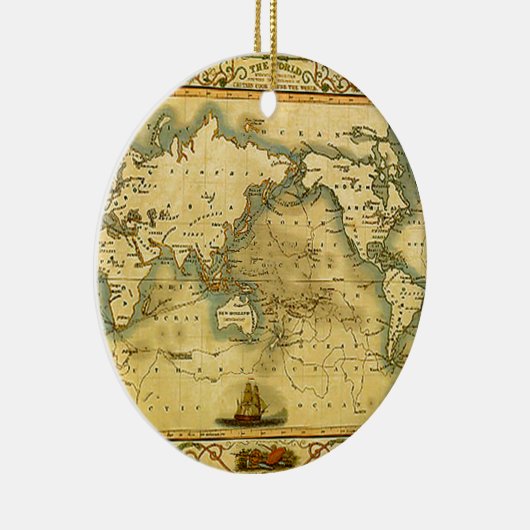 Oude Antiek Wereldkaart Keramisch Ornament (Rechts)