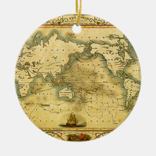 Oude Antiek Wereldkaart Keramisch Ornament