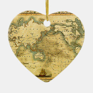 Oude Antiek Wereldkaart Keramisch Ornament