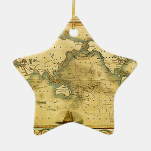 Oude Antiek Wereldkaart Keramisch Ornament