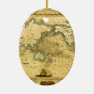 Oude Antiek Wereldkaart Keramisch Ornament