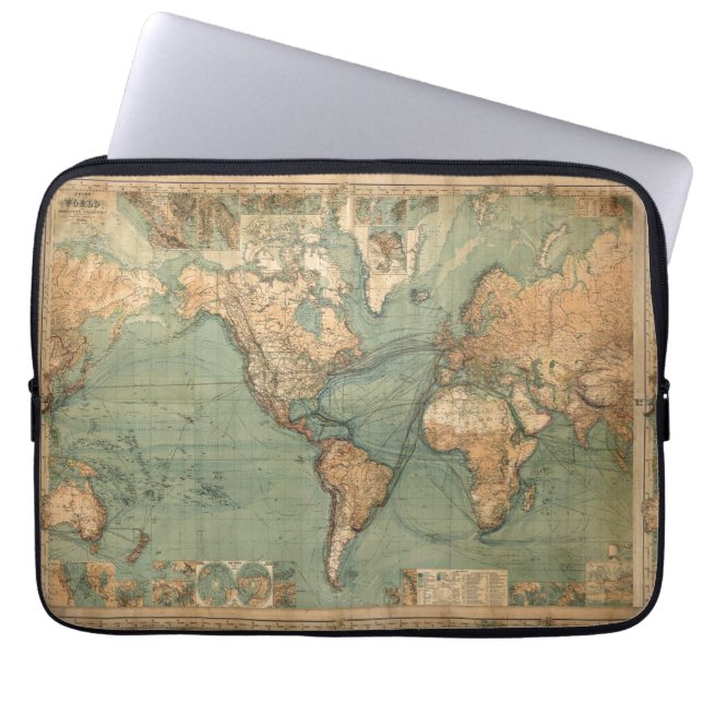  Oude Antiek Wereldkaart Laptop Sleeve (Voorkant)