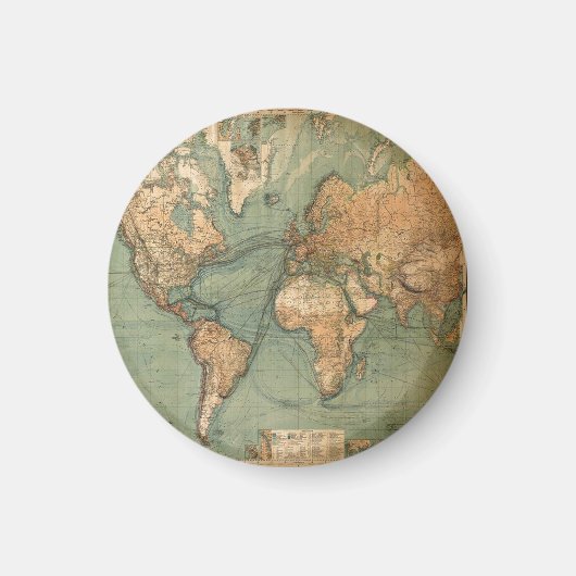  Oude Antiek Wereldkaart Magneet (Voorkant)