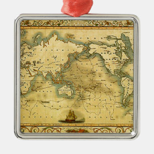 Oude Antiek Wereldkaart Metalen Ornament