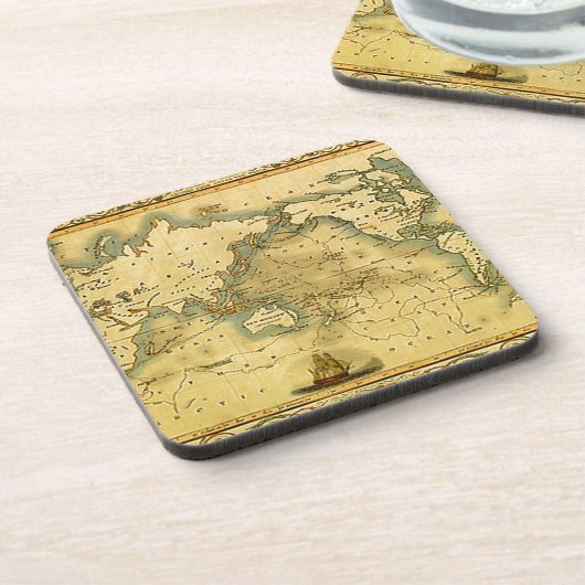 Oude Antiek Wereldkaart Onderzetter (Linkerzijde)