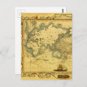 Oude Antiek Wereldkaart Post Kaart (Voorkant / Achterkant)