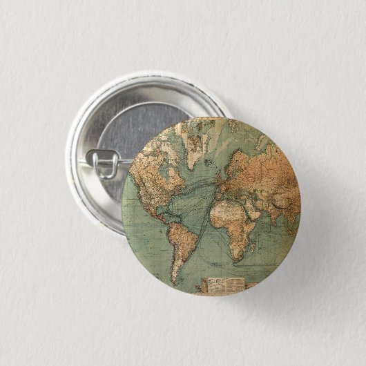  Oude Antiek Wereldkaart Ronde Button 3,2 Cm (Voorkant /achterkant)