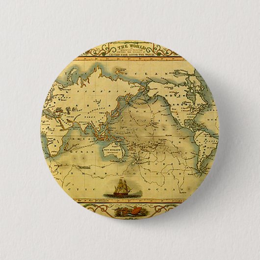 Oude Antiek Wereldkaart Ronde Button 5,7 Cm (Voorkant)