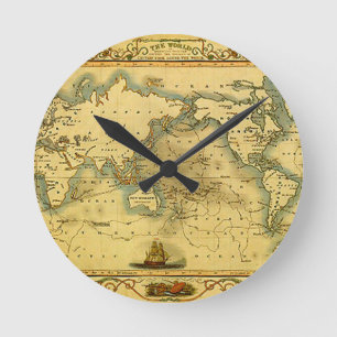 Oude Antiek Wereldkaart Ronde Klok