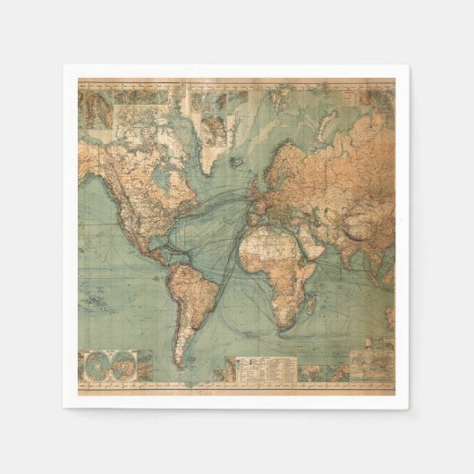  Oude Antiek Wereldkaart Servet (Voorkant)