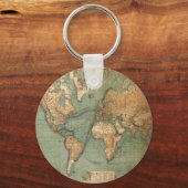  Oude Antiek Wereldkaart Sleutelhanger (Voorkant)