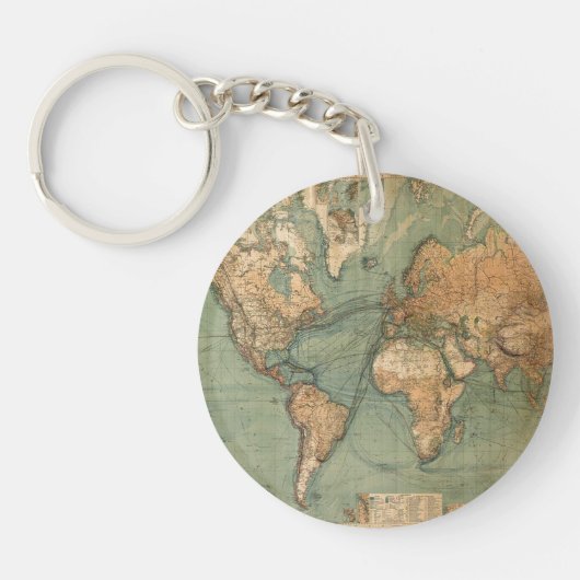 Oude Antiek Wereldkaart Sleutelhanger (Voorkant)