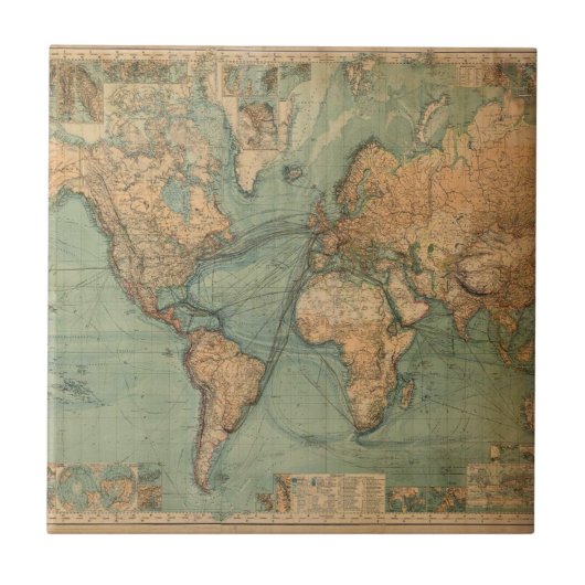  Oude Antiek Wereldkaart Tegeltje (Voorkant)