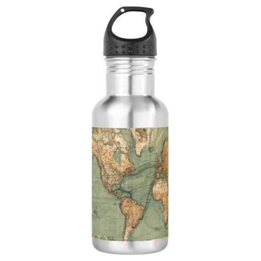 Oude Antiek Wereldkaart Waterfles (Voorkant)