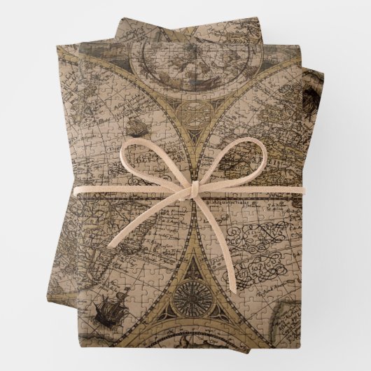 Oude antiek wereldkaarten papier vellen (In situ)