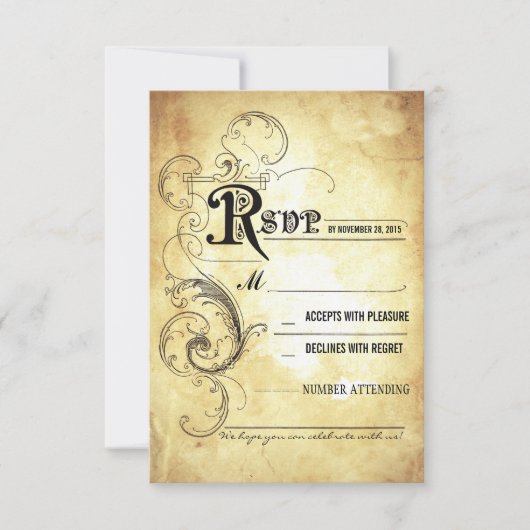 Oude antieke trouw RSVP-kaarten RSVP Kaartje (Voorkant)