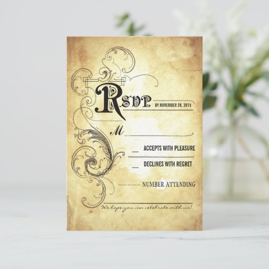 Oude antieke trouw RSVP-kaarten RSVP Kaartje (Staand voorkant)