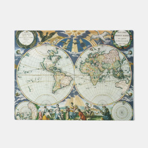 Oude antieke wereldkaart van Pieter Goos, 1666 Deurmat