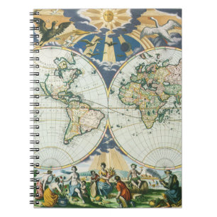 Oude antieke wereldkaart van Pieter Goos, 1666 Notitieboek