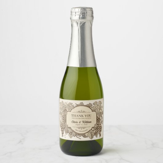 Oude Antieke Wijngaard Wijnstok Sparkling Wijnetiket (Voorkant)