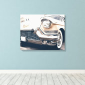 Oude Antieke Witte Crème Kleurige Auto Canvas Afdruk (Insitu (Houten vloer))