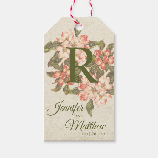 Oude appelbloesem | Initiaal | Trouwen Cadeaulabel (Voorkant)