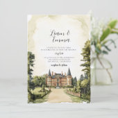 Oude Aquarel Engelse Landhuis Bruiloft Kaart (Staand voorkant)