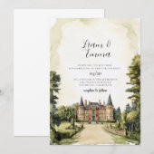 Oude Aquarel Engelse Landhuis Bruiloft Kaart (Voorkant / Achterkant)