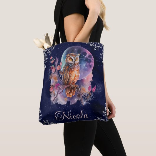Oude aquarel hemelse fantasie-uil tote bag (Dichtbij)