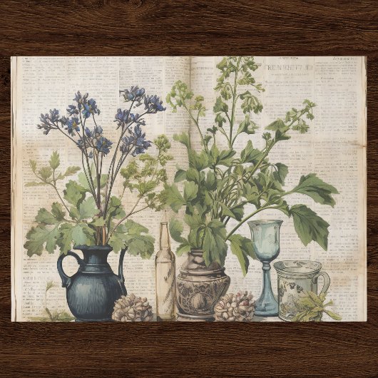 Oude aquarel Natuurlijke wilde bloem Tissuepapier