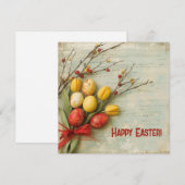 Oude aquarel rode en gele paaseieren feestdagenkaart (Voorkant / Achterkant)