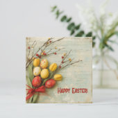 Oude aquarel rode en gele paaseieren feestdagenkaart (Staand voorkant)