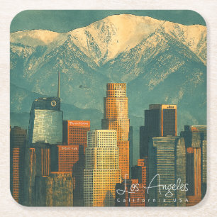 Oude aquarel van Los Angeles   Retro Californië Kartonnen Onderzetters